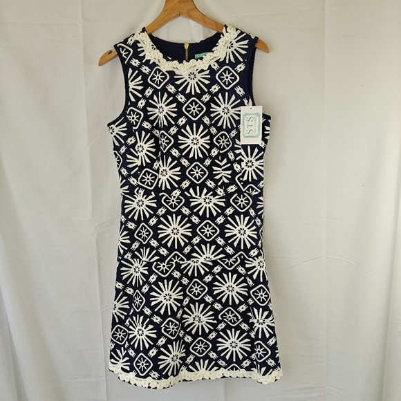 Tuckernuck Sail To Sable NWT Basket Weave Drop Fit & Flare Dress in Navy Sun 4 - Picture 5 of 14